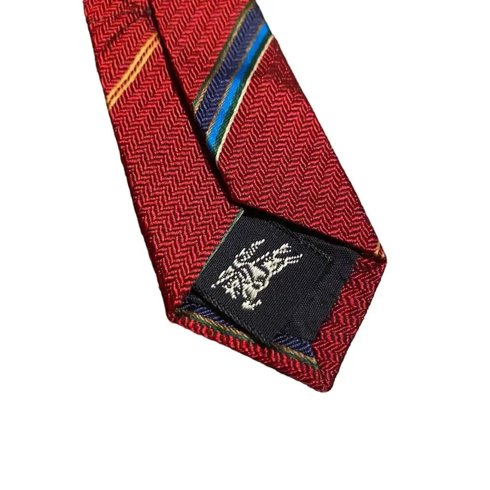Vintage Burberry tie 100% Silk - Red and Blue Made in the USA